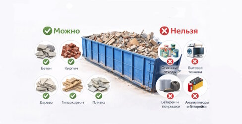 Загрузка контейнера строительным мусором по правилам